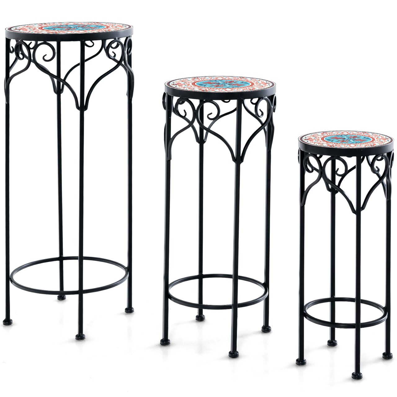 Black 3-Piece Mosaic Plant Stand Set Metal Stackable Indoor Outdoor Decorative